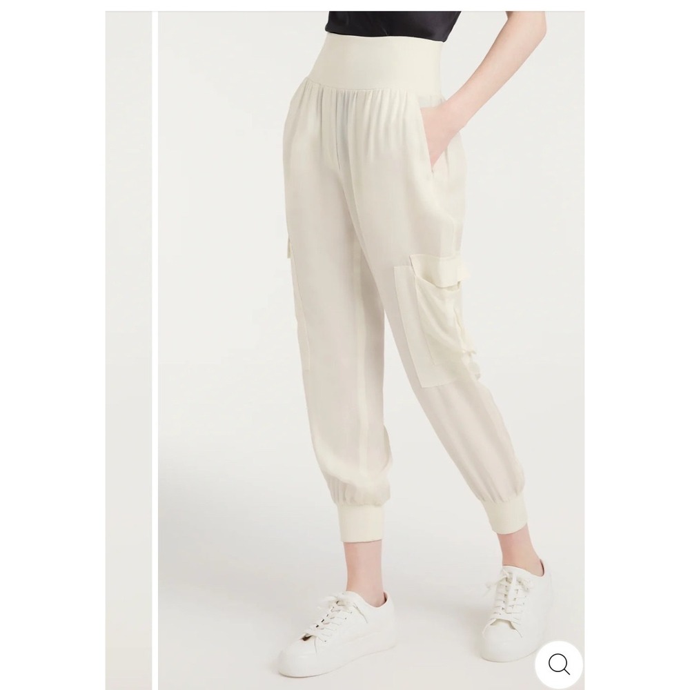 Cinq a Sept Giles Pant Ivory Cupro Cargo Joggers Size S High Waist